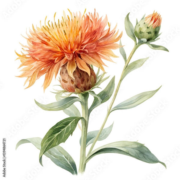 Obraz Watercolor Safflower isolated on transparent background