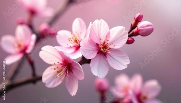 Fototapeta Delicate pink sakura blossoms, full bloom, soft petals , flowers, sakura, fabric