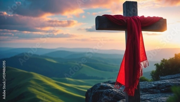 Obraz dramatic sky with a red cloth crossing