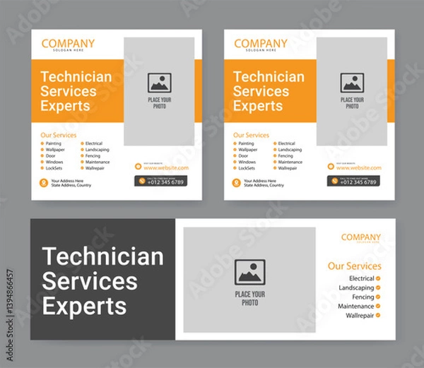 Obraz Electrician service flyer template and banner template, Professional electrical service poster and flyer template