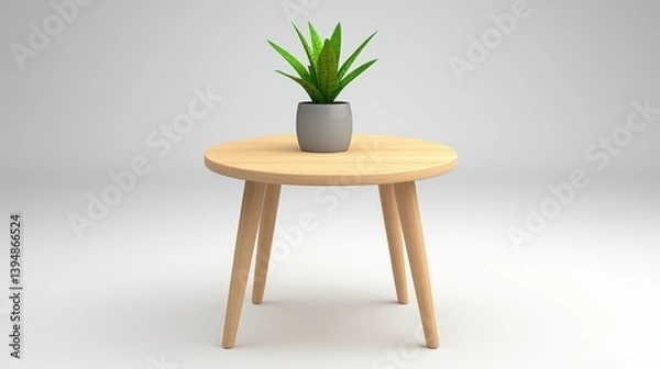 Fototapeta Charming small wooden table with potted plant, enhance your home decor with a touch of nature