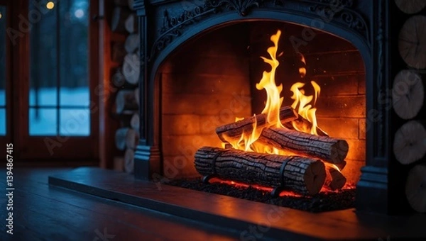 Obraz Comfortable fire pit with glowing wood