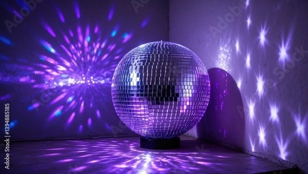 Obraz Reflection of purple light from a disco ball. Empty space.