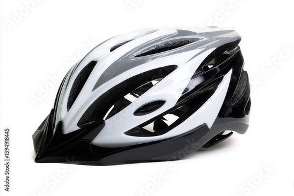 Obraz Cycling safety gear displayed on a clean background showcasing a black and white helmet for enthusiasts