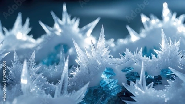 Fototapeta Intimate look at ornate ice patterns with intricate crystalline structures.