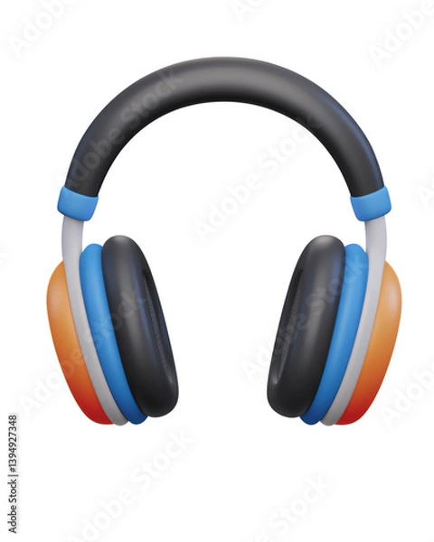 Fototapeta Colorful 3D rendered headphones designed in a modern clay style with a glossy finish and transparent background