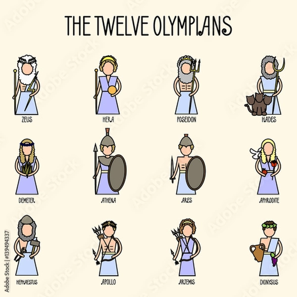 Fototapeta The Twelve Olympians icons set