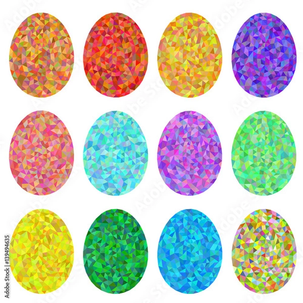 Obraz Colourful geometric mosaic design set with eggs. Vector illustration.