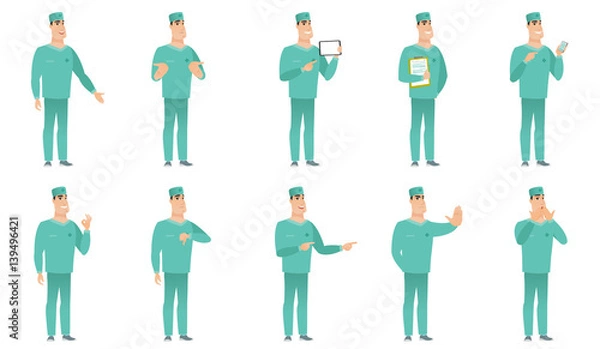 Fototapeta Vector set of surgeon characters.