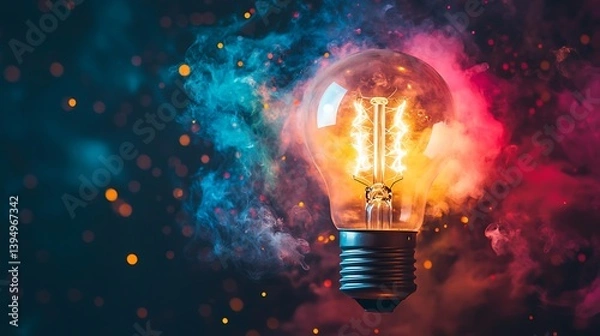 Fototapeta Illuminating Ideas: A Glowing Bulb in a Whimsical Smoke Cloud