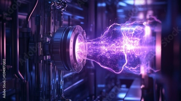 Obraz Purple energy beam futuristic lab reactor