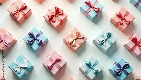 Obraz Elegant repeating gift box pattern, pastel hues, packaging, wrapping, colorful
