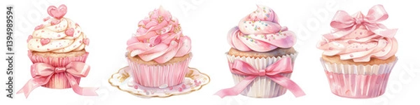 Fototapeta PNG Delightful pink cupcake artistry, element set on transparent background