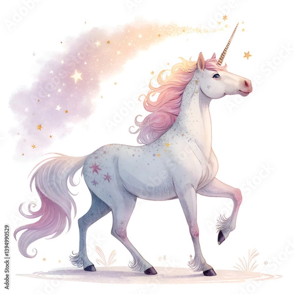 Obraz Isolated white equine silhouette gallops, a vector art illustration