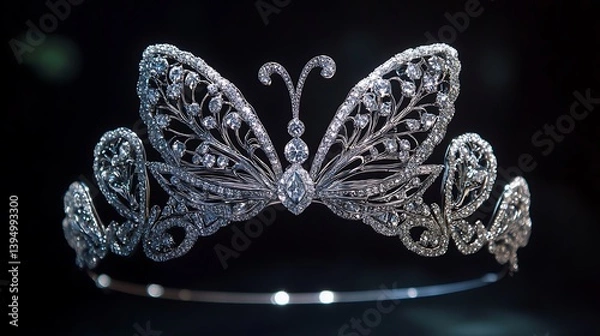 Fototapeta A fairy-tale diamond crown designed with intricate butterfly motifs, each wing outlined in glittering diamonds 