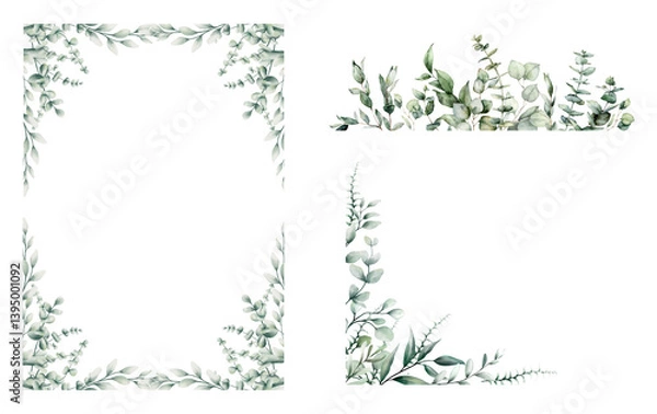 Fototapeta Watercolor Eucalyptus Frame Blooming Poppy Flower Bouquet Floral Frame