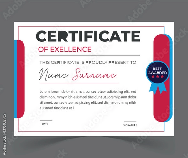 Obraz modern certificate ofc excellence award design.