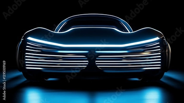Fototapeta A futuristic car with an illuminated grille and seamless bodywork 