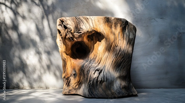 Obraz Wooden Sculpture: A captivating wooden sculpture, with organic curves and unique textures. The play of light and shadow emphasizes the natural beauty of the wood, enhancing the intricate details.
