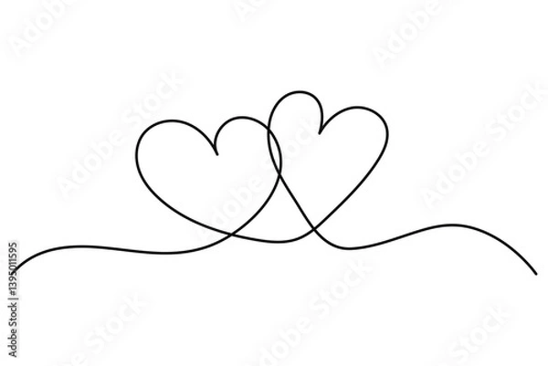 Fototapeta Heart continuous one line art drawing of heart hand drawn vector illustration
