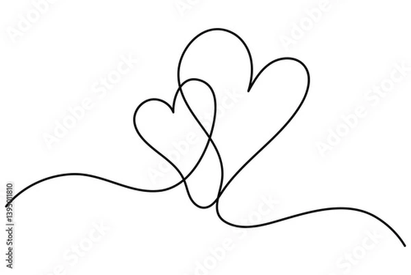 Fototapeta Heart continuous one line art drawing of heart hand drawn vector illustration

