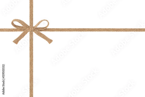 Obraz Burlap woven ribbon bow isolated on white background