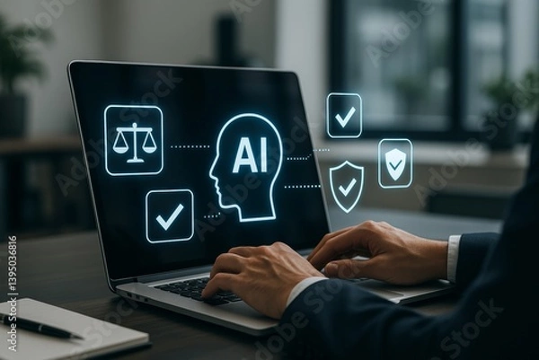 Fototapeta Enhancing Legal Compliance with Artificial Intelligence for Improved Business Strategies and Decision Making in Modern Work Environments
