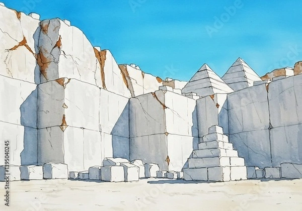 Obraz Sunlit Marble Quarry Geometric Forms. AI Generated