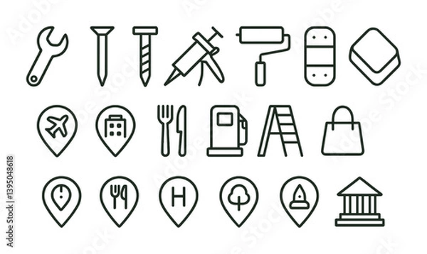 Fototapeta Construction and location icon set in linear style