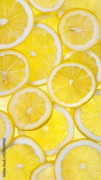 Fototapeta Lemon Slice Photo: Stacked Citrus Background - Bright Yellow, Refreshing, Healthy, Vitamin C, Summer Fruits
