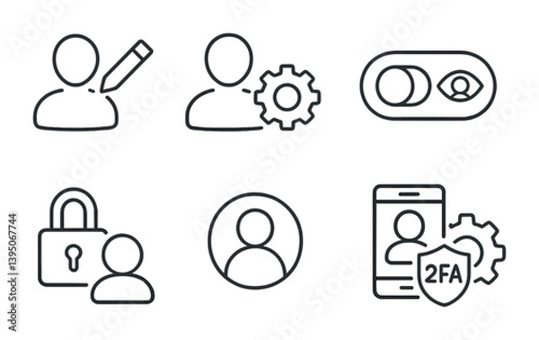 Fototapeta User interface linear icons set: account, security, privacy