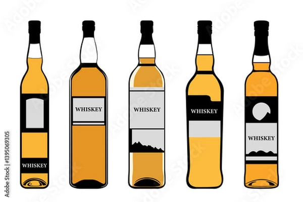 Obraz Whiskey Bottle Set Isolated White Background Alcohol Drink