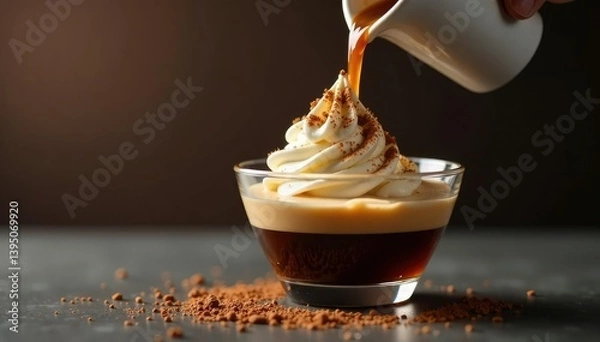 Obraz Espresso shot poured over gelato in glass bowl, espresso, pour