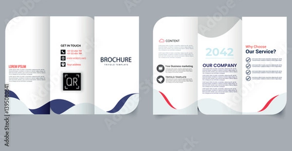Fototapeta Modern Business Trifold Brochure Template with Tech and Marketing Layout. Editable image.