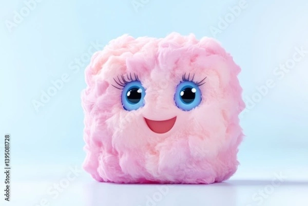 Obraz Pink fluffy cloud character with happy face