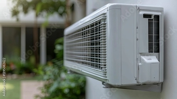 Obraz An air conditioning unit mounted on an exterior building wall