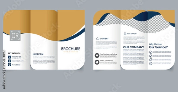 Fototapeta Modern Business Trifold Brochure Template with Tech and Marketing Layout. Editable image.