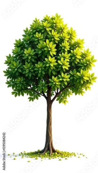 Fototapeta Tree isolated on white background with leaves scattered around the base, white, branch