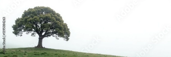 Fototapeta Tree isolated on white background with misty atmosphere, serene, solitary