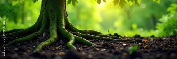 Fototapeta Tree roots stretch under the surface of the ground, soil, peaceful, root