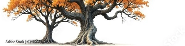 Fototapeta Tree with gnarled branches isolated on white background, bark, tree, isolation