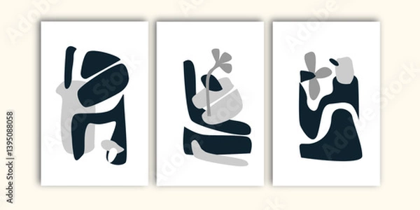 Obraz Set of three abstract minimalist wall art. Monochrome wall print, wall decoration, wall design