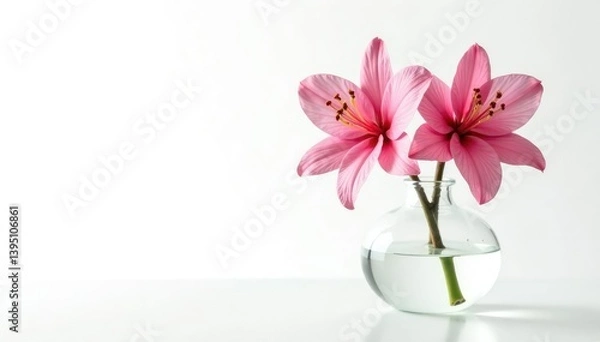 Fototapeta White background with isolated flower branches in water, nature, vase, water
