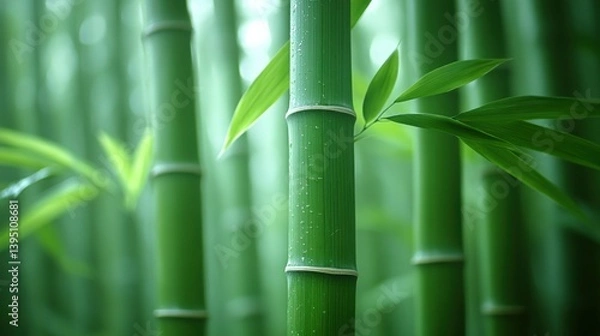 Fototapeta Lush green bamboo stalks in a dense forest