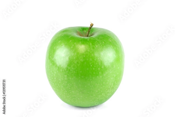 Fototapeta single green apple on white background