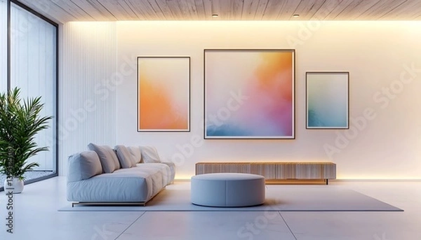 Obraz Contemporary gallery wall mockup featuring bold abstract frames under dramatic lighting