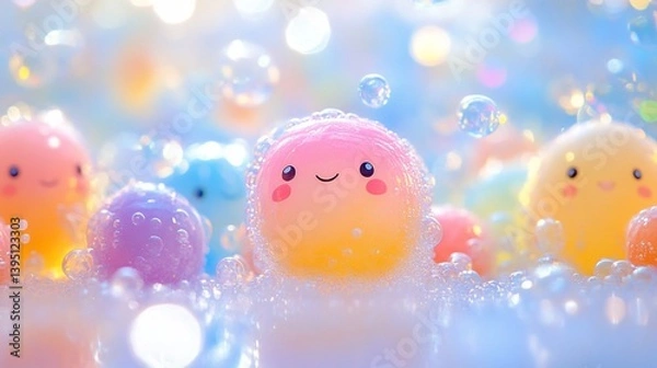 Obraz Enchanted Bubble Bath: Playful Pastel Characters