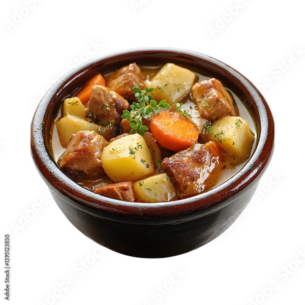 Fototapeta Bowl of Irish Coddle Stew with Potatoes and Carrots Isolated on Transparent Background