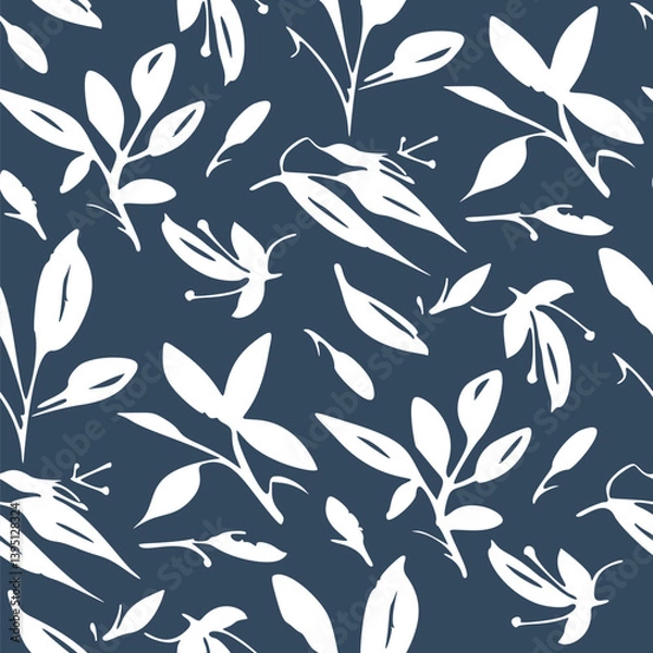 Fototapeta Black and White seamless pattern with leaves. Vector illustration.