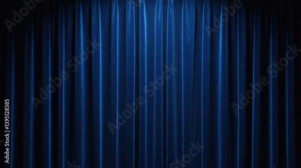 Obraz Luxurious blue velvet curtain elegant texture theatrical backdrop rich color smooth fabric stage design dramatic presentation performance setting